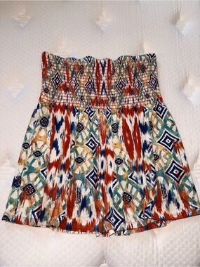 10. Veronica M Multicolor Smocked Strapless Top — Rust, Navy, Teal, Yellow, Whit